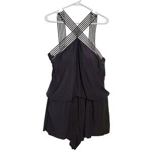 Aqua Green Black Plus Size 17 One Piece Swimsuit With Strappy Crisscross Front P